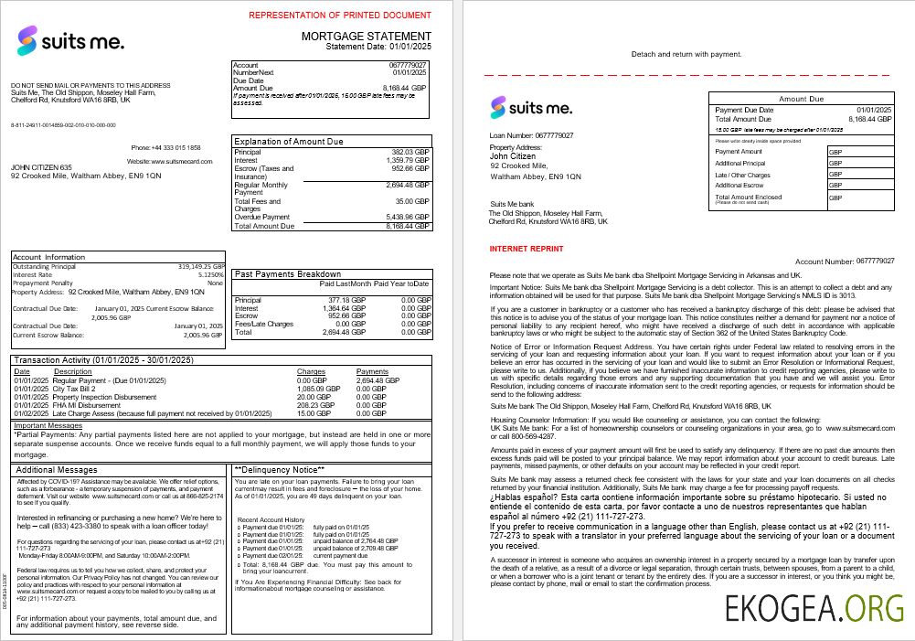 Relevé de prêt hypothécaire bancaire Royaume , Uni Suits Me aux formats Word et PDF, 3 pages 1 , 2